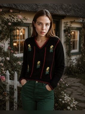 Folkie granny contrast‎ knit crochet sweater